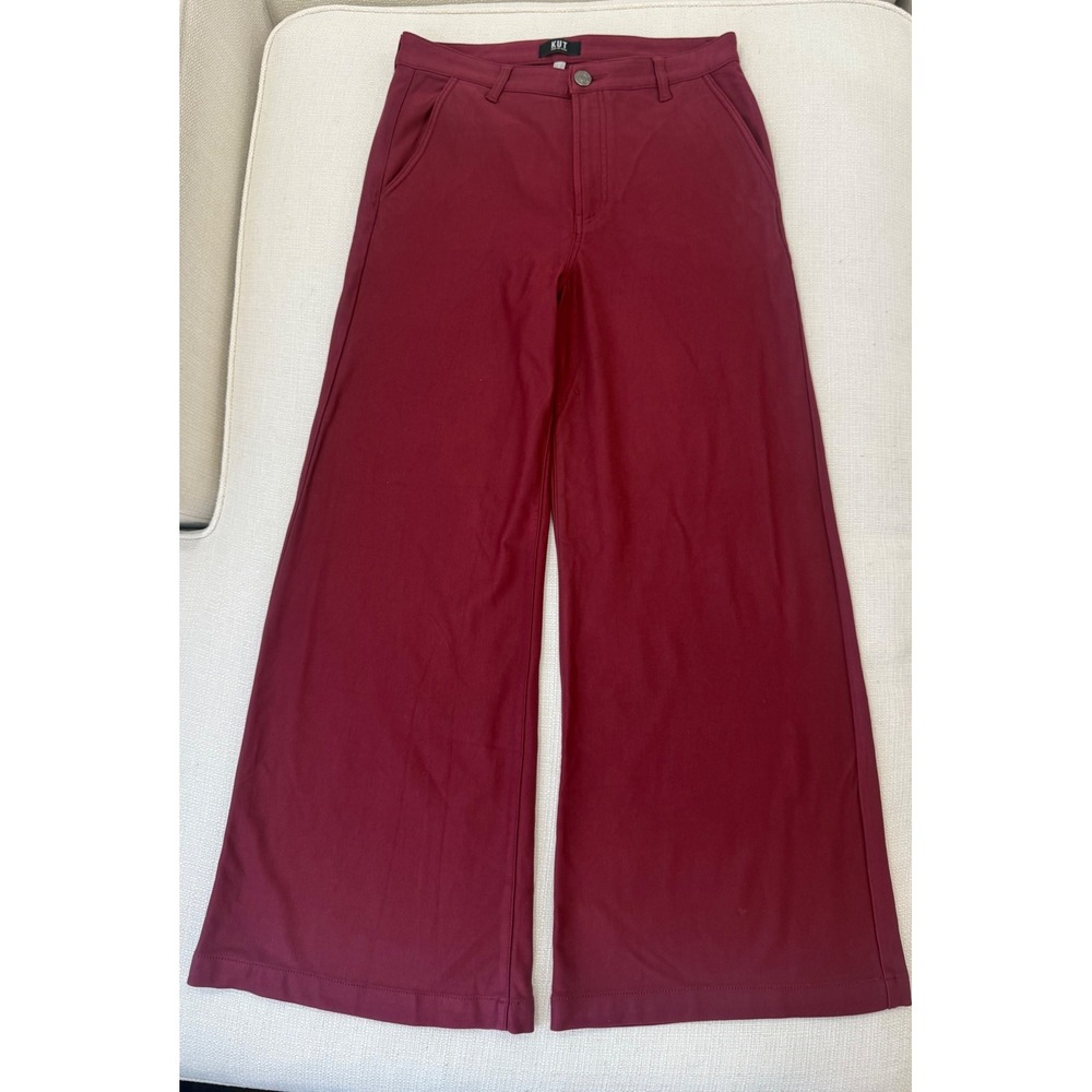 KUT from the Kloth Meg Pants Womens 8 Wide Leg High Rise Burgundy Excellent